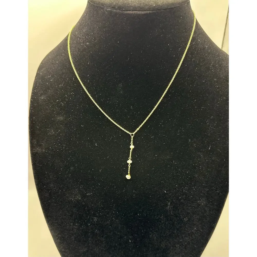 BYCHARI Evelyn Coco Lariat Necklace - NWT - Gold Plated and Freshwater Pearls - Picture 2 of 7